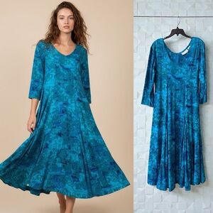 Vintage 90s Passports Pier 1 Imports Midi Dress M Geometric Artsy Boho Grunge